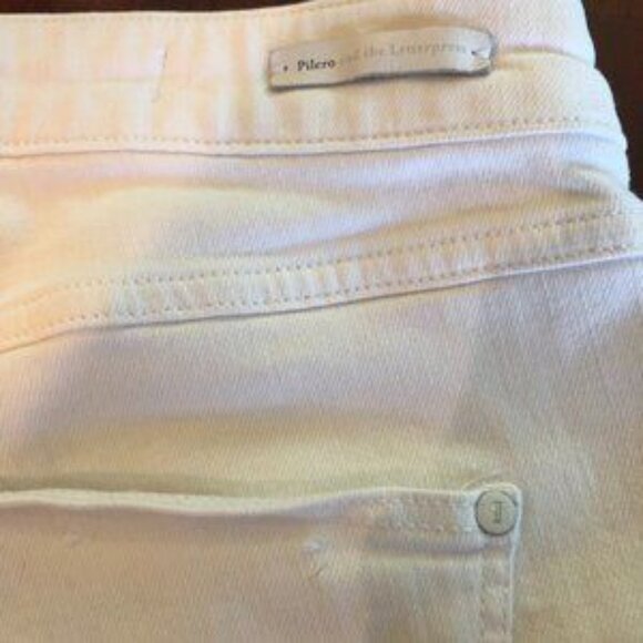 Anthro Pilcro & The Letterpress Script High Rise Crop Flare Raw Hem White Jeans - Picture 6 of 11